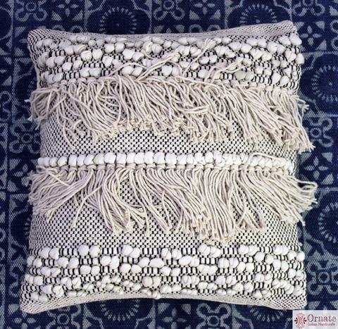 Handwoven Boho Fringe & Loop, Cushion Cover - Nomad Designs Online