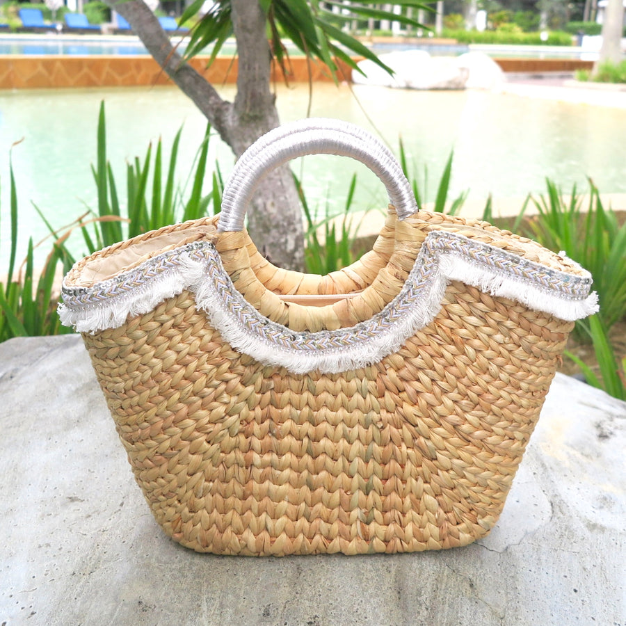 Fringed Handwoven Rattan Beach Bag - Nomad Designs Online