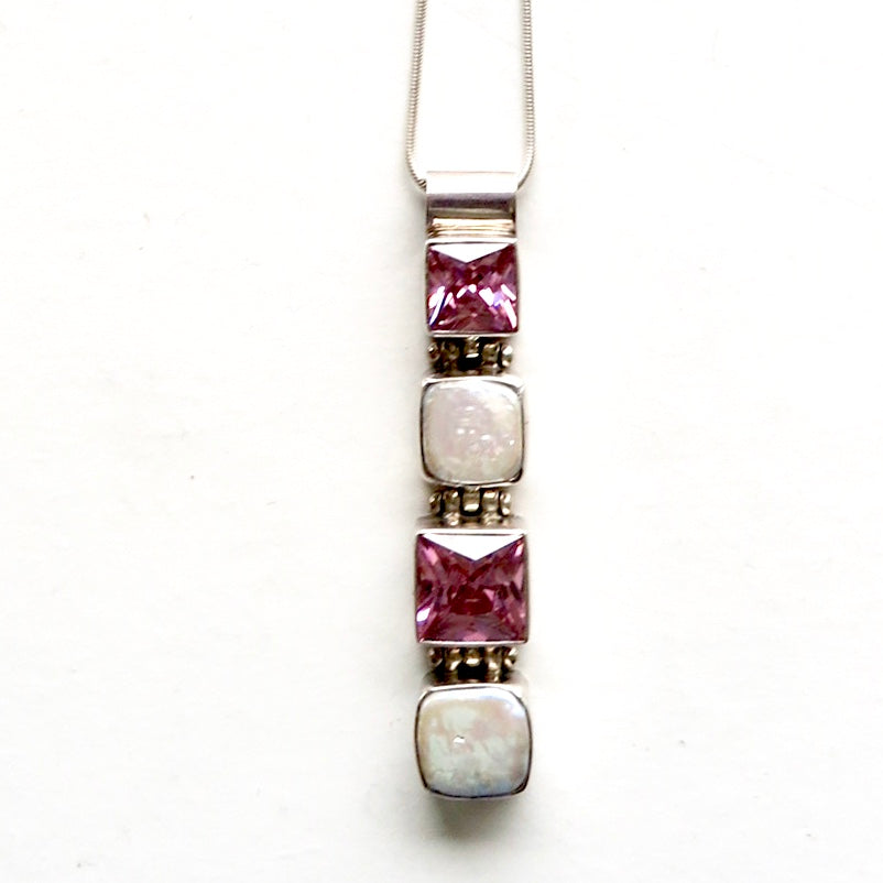 Pink Zirconia & Pearl Pendant - Nomad Designs Online