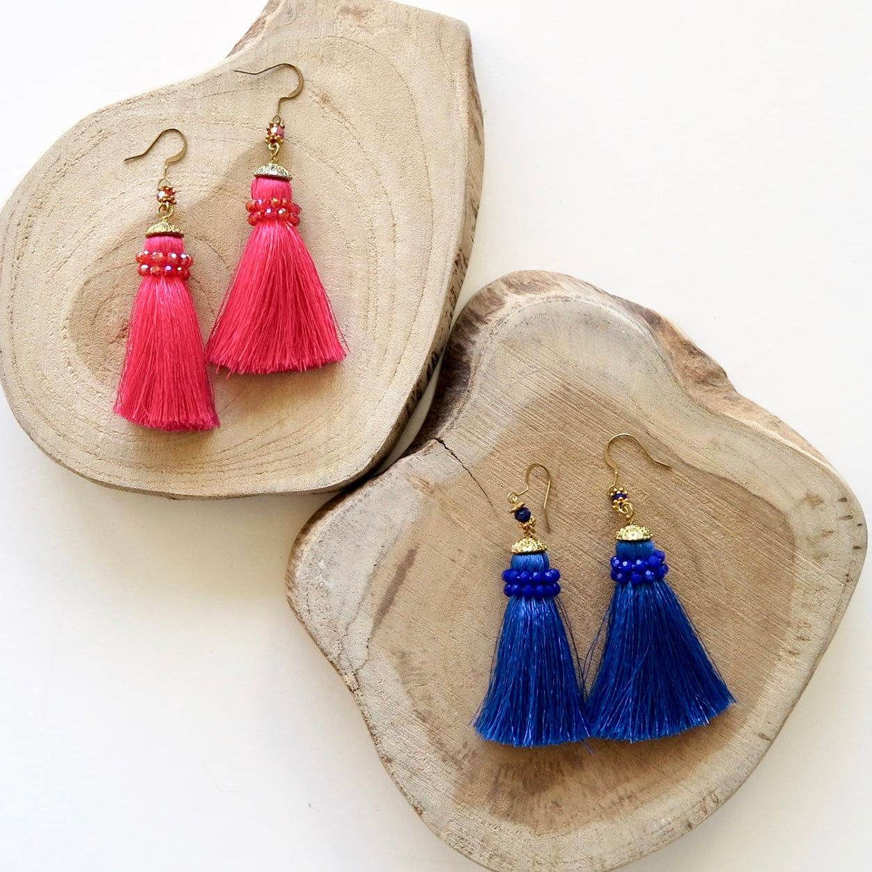 Bead Wrapped, Short Tassel Earrings - Nomad Designs Online