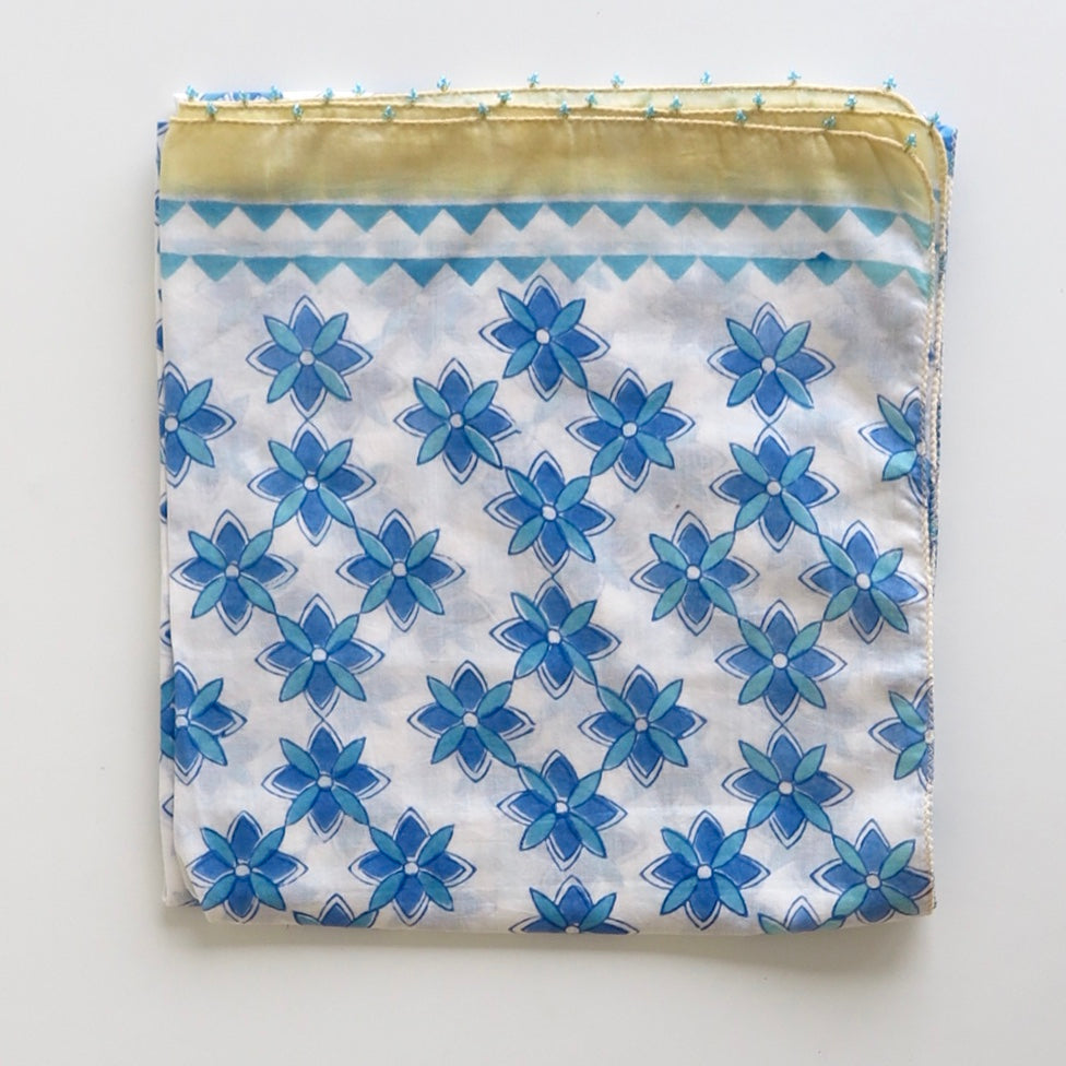 Blue Flower, Block Printed Scarf - Nomad Designs Online