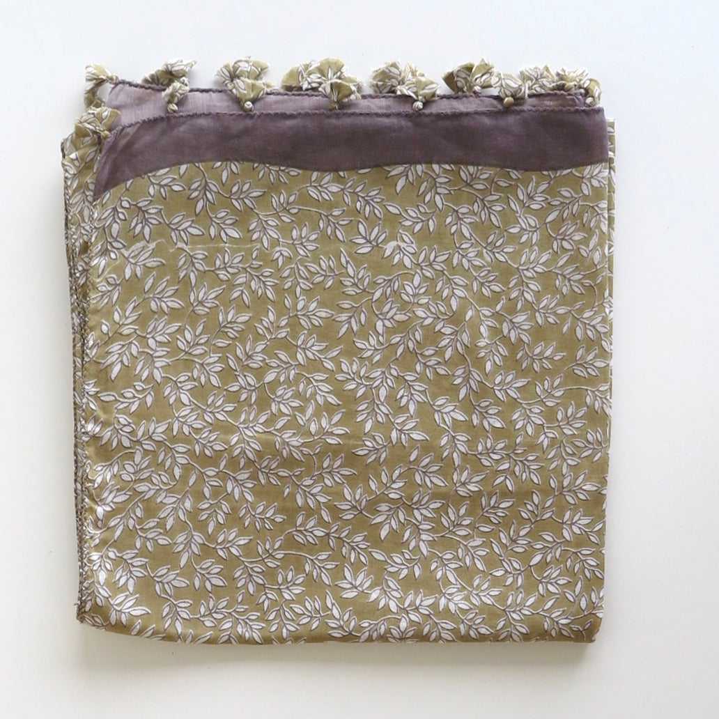 Olive and White Flower Scarf - Nomad Designs Online