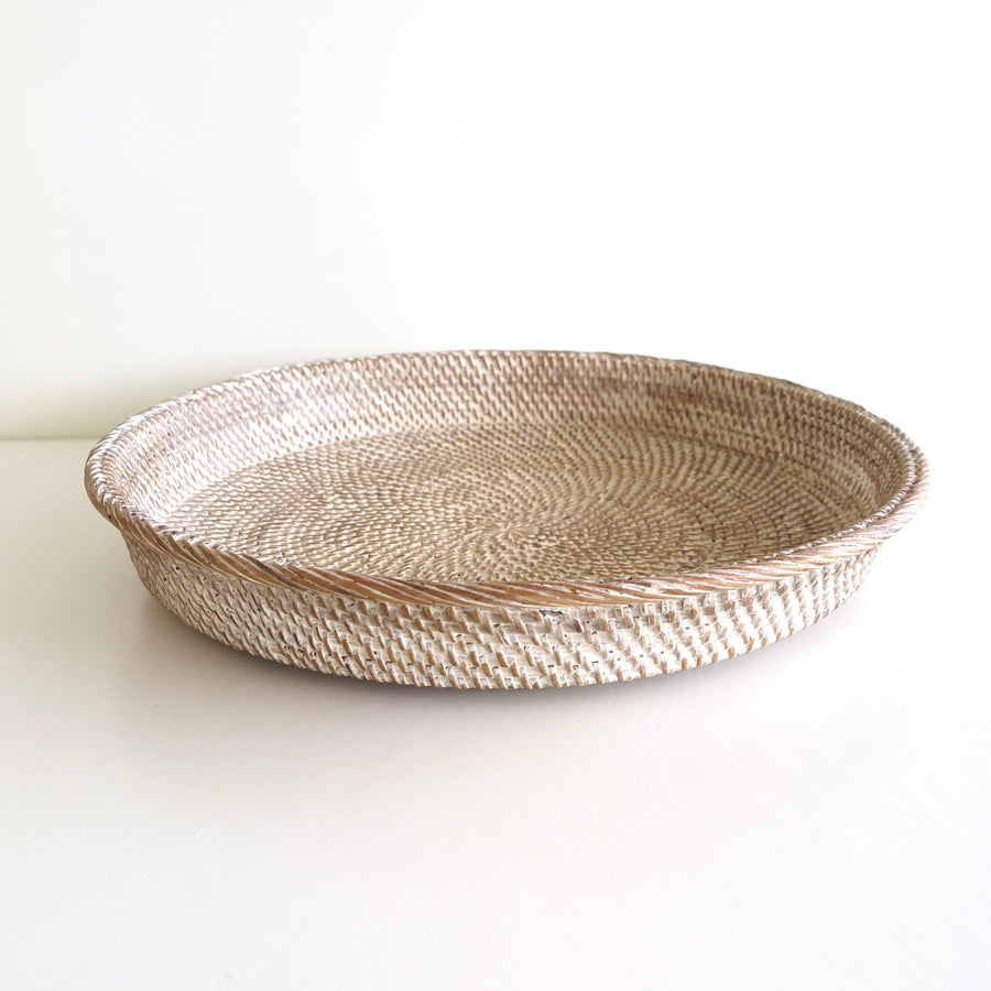 White Washed, Rattan Tray - Nomad Designs Online