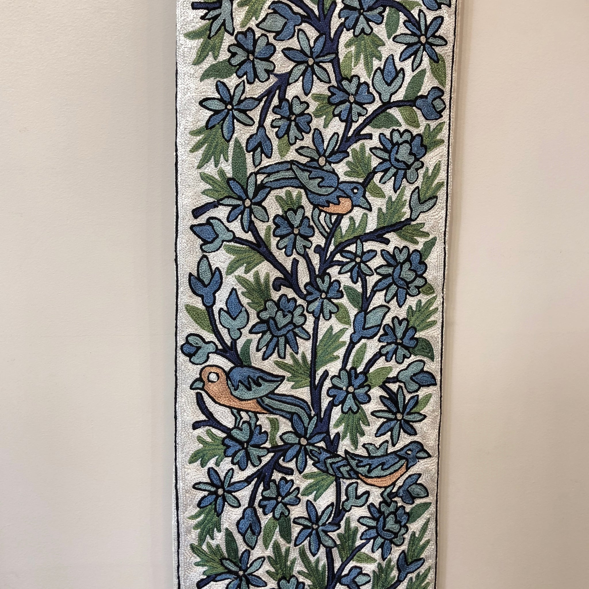 Blue Birds, Chain Stitch, Wall Hanging - Nomad Designs Online