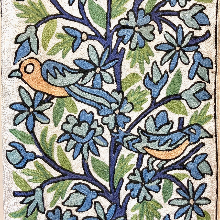 Blue Birds, Chain Stitch, Wall Hanging - Nomad Designs Online