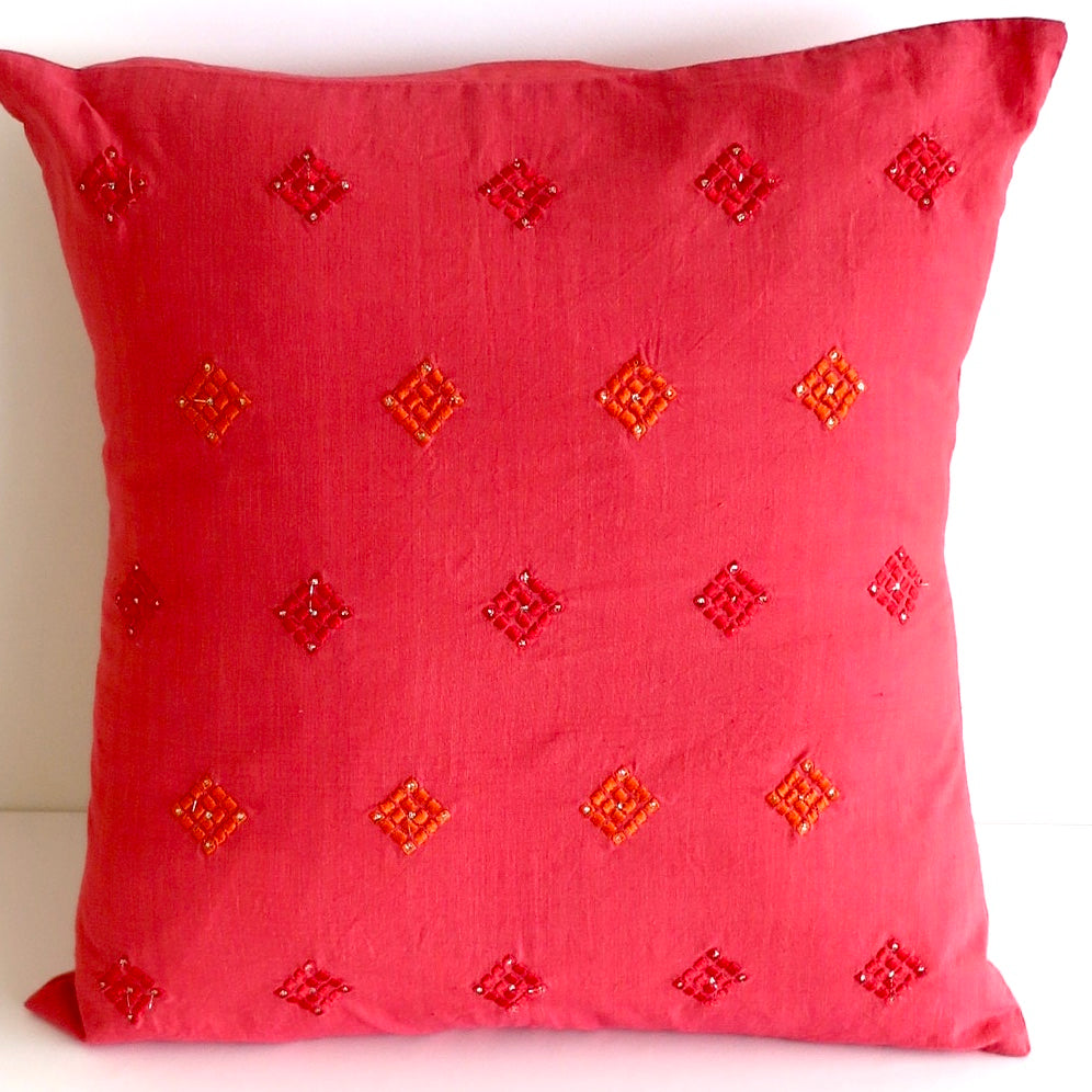 Coral Embroidered Diamond, Cushion Cover - Nomad Designs Online