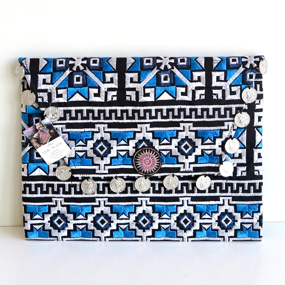 Kilim Embroidered Blue Clutch - Nomad Designs Online