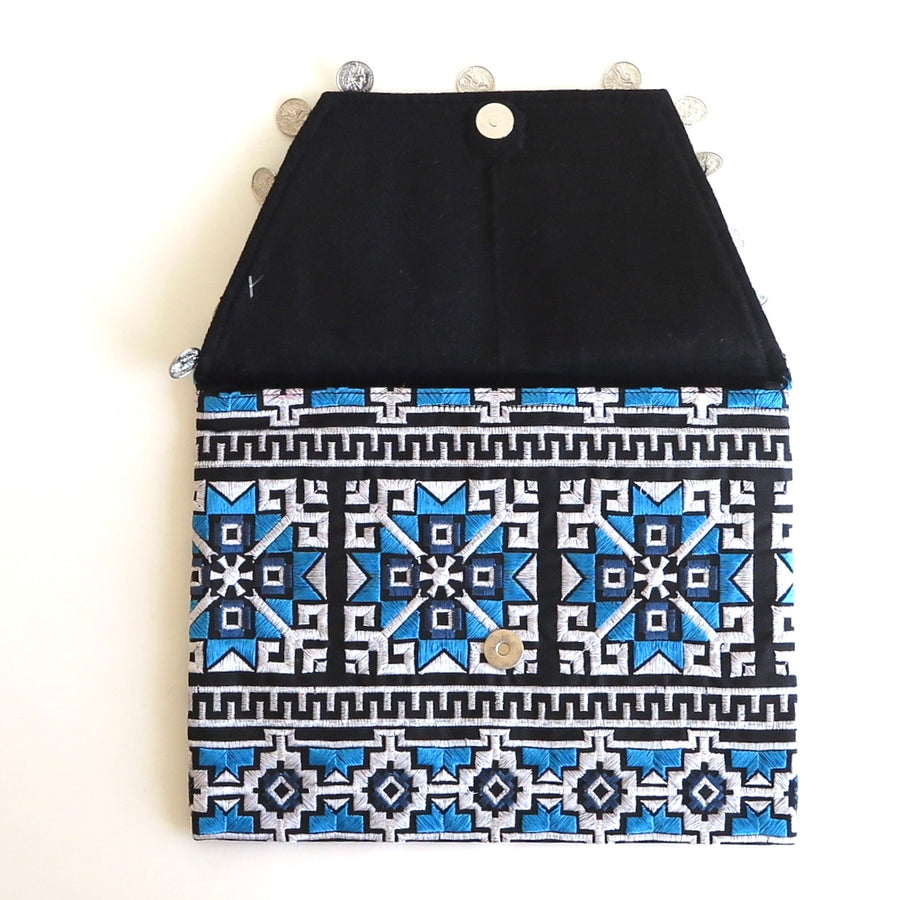 Kilim Embroidered Blue Clutch - Nomad Designs Online