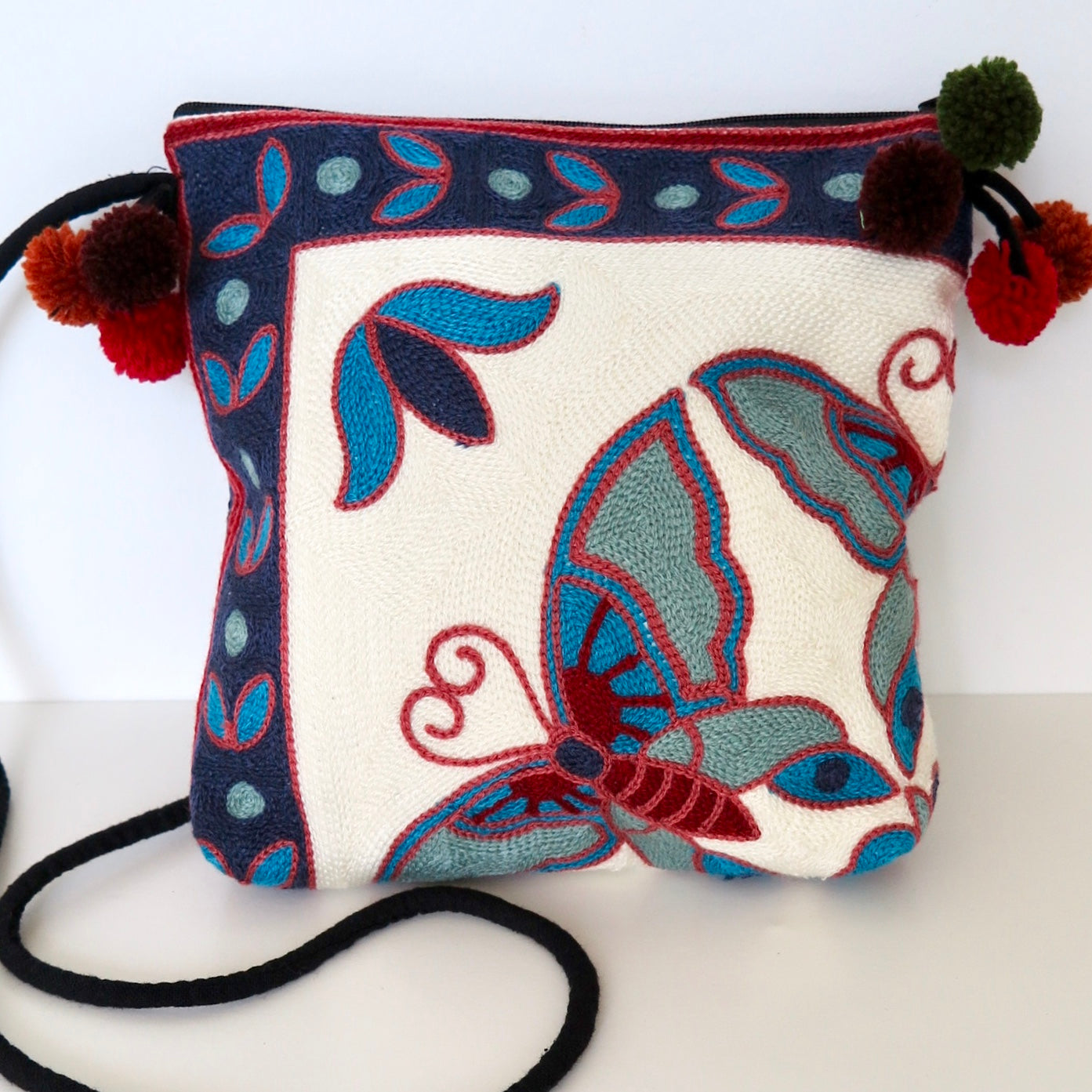 Blue Butterfly Stitched, Cross Body, Bag