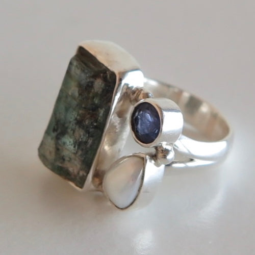 Kyanite, Lolite and Pearl Ring