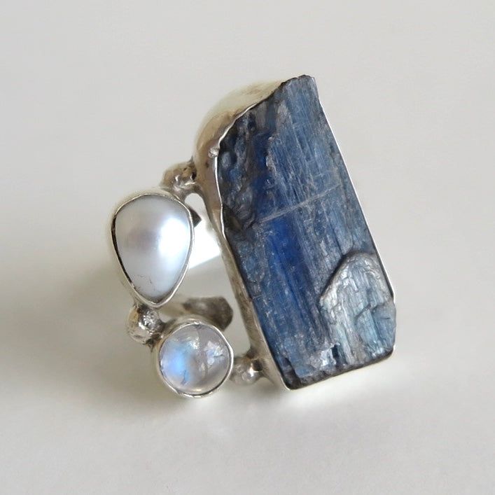 Kyanite, Pearl and Moonstone Ring