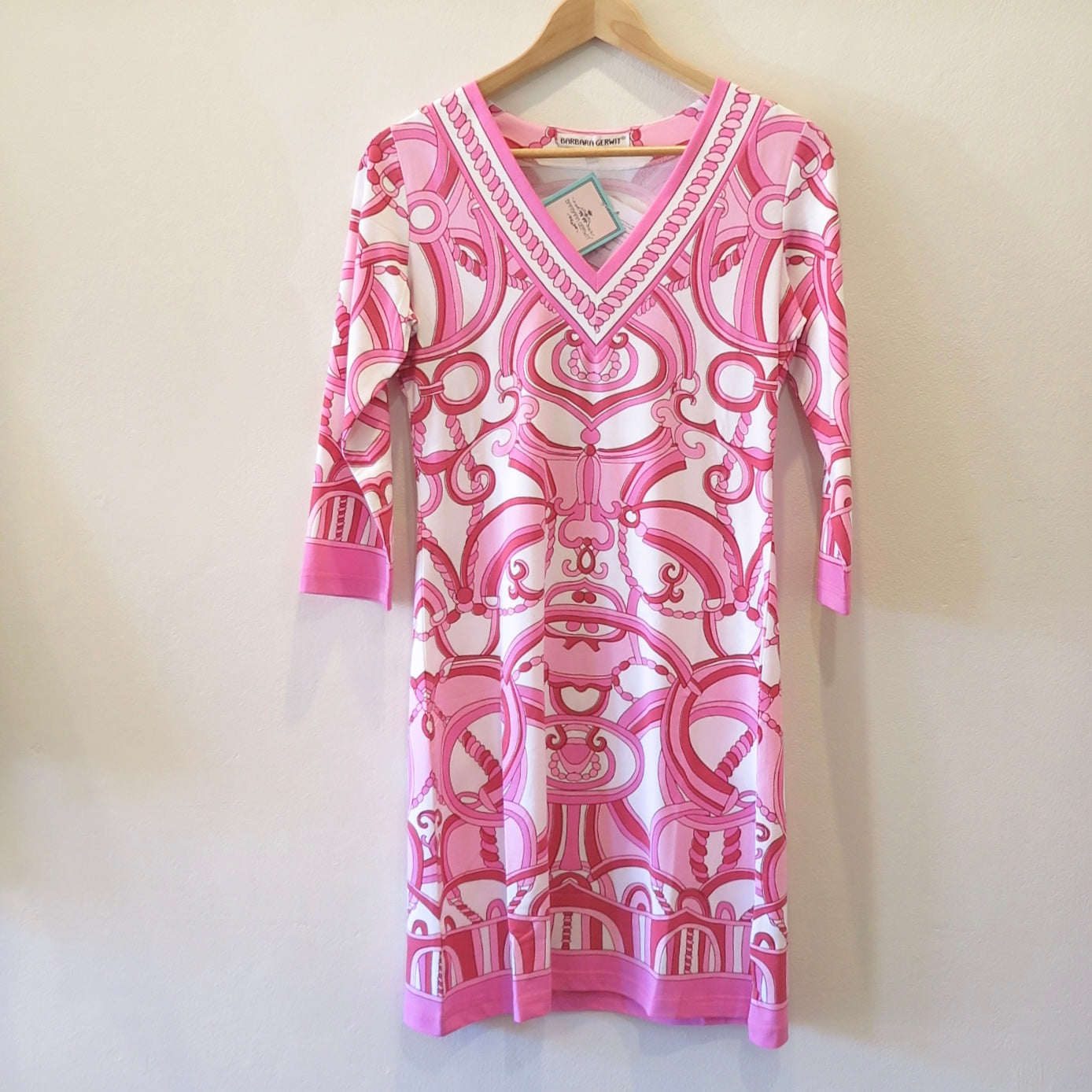 Pink and White V. Neck Dress