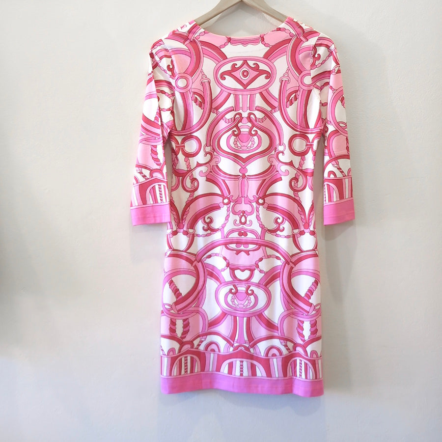 Pink and White V. Neck Dress