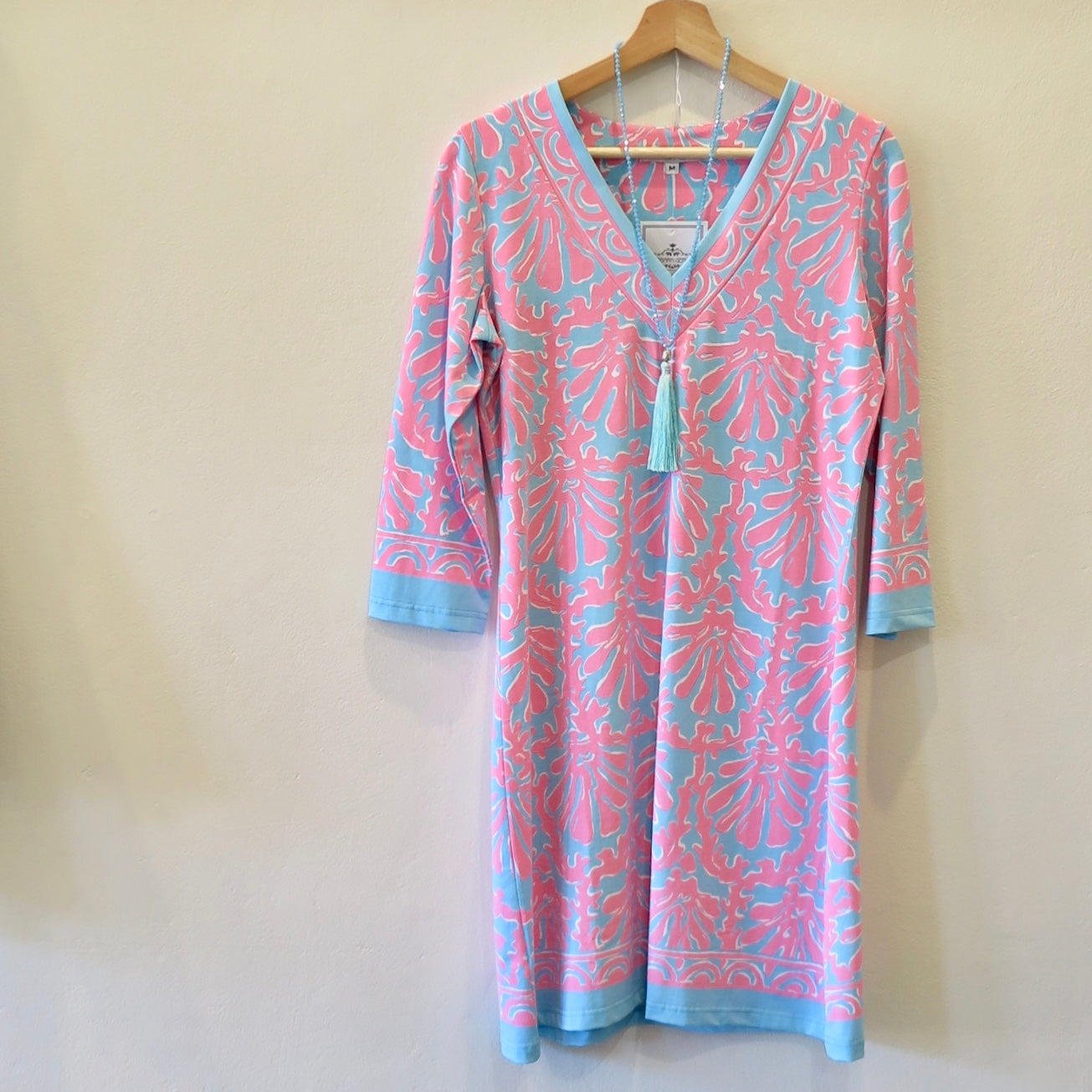 Powder Blue and Pink  V Neck Dress