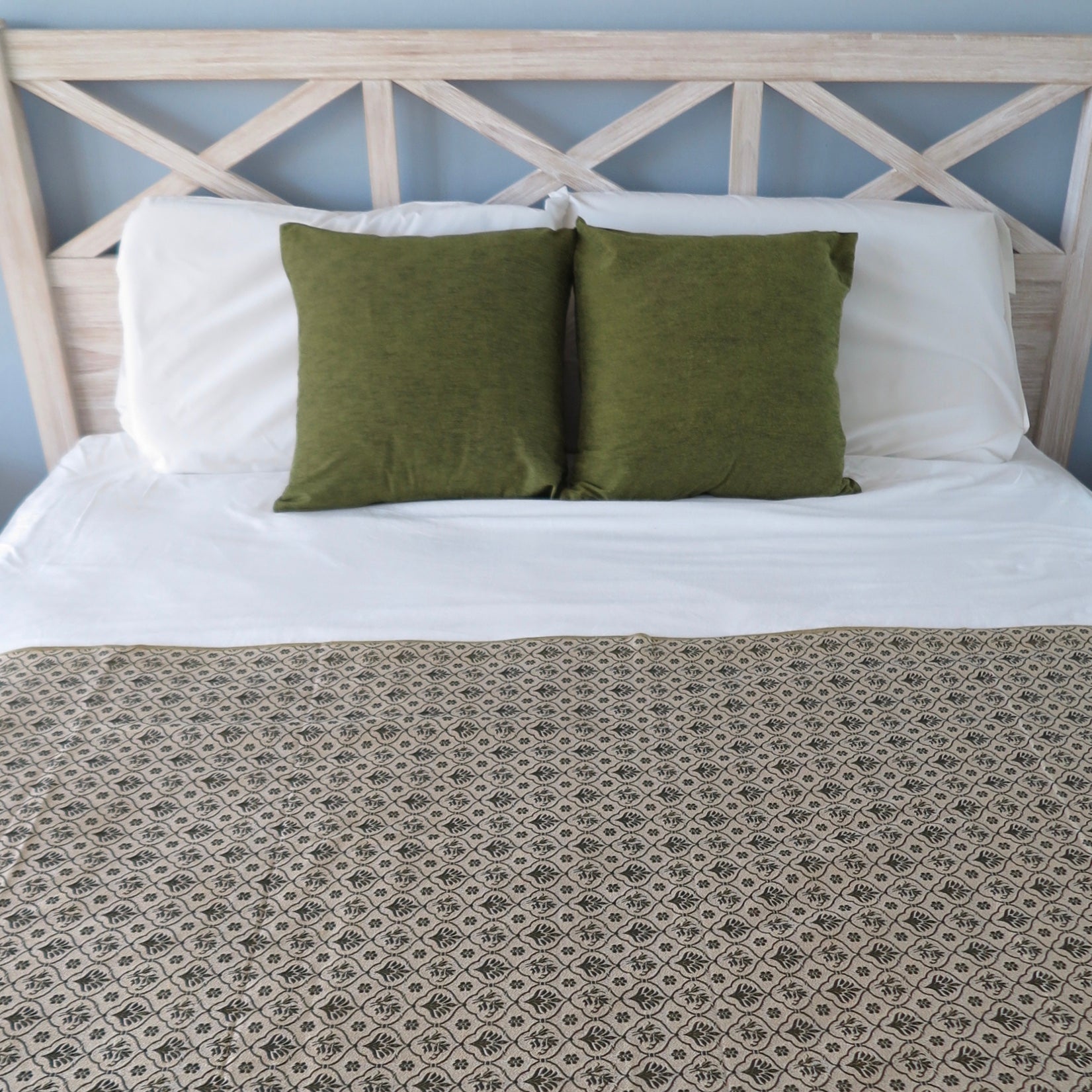 Olive Green and Cream, Bed Cover/Runner