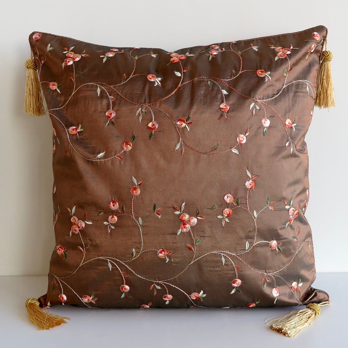 Coffee and Peach Floral, Cushion Covers