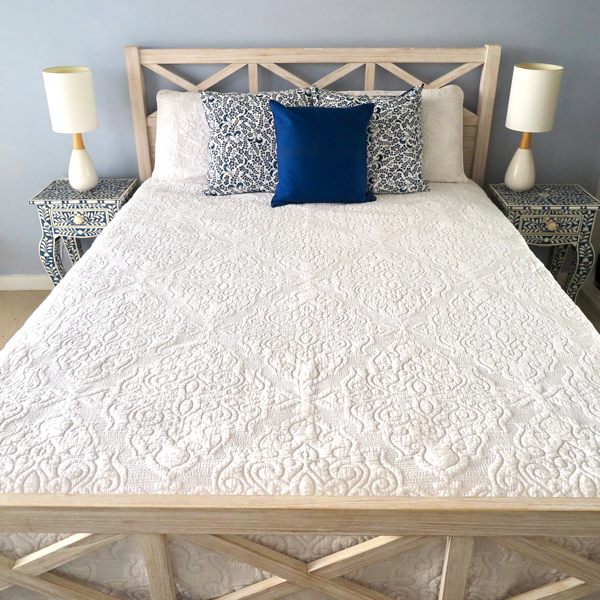 White Embossed Reversible, Bed Cover