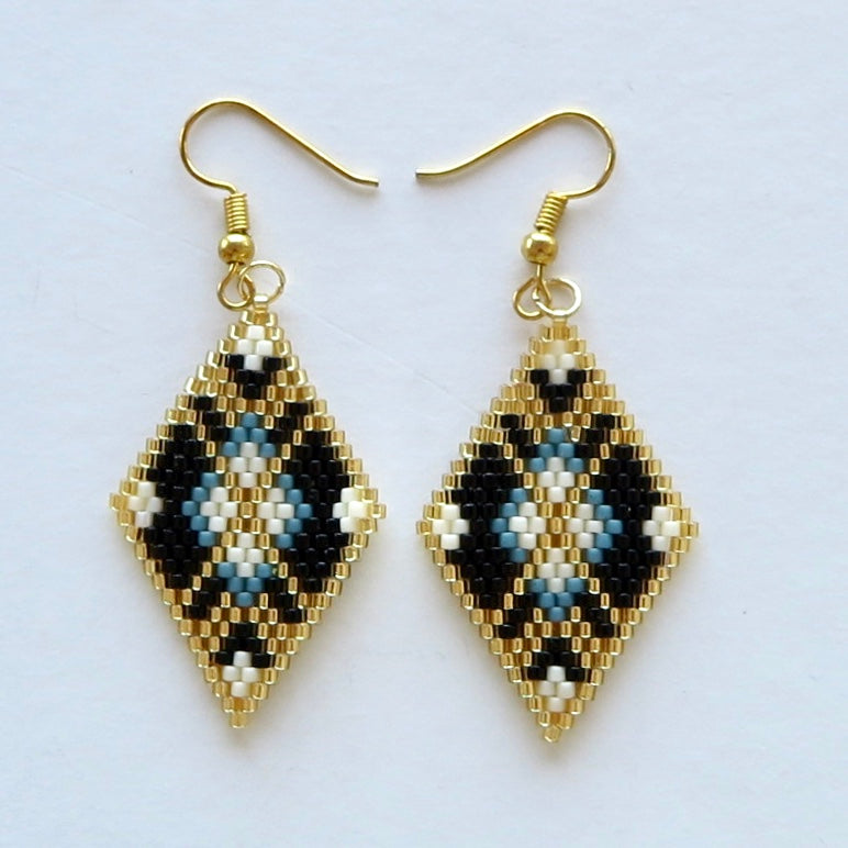 Diamond Shaped, Beaded Earrings