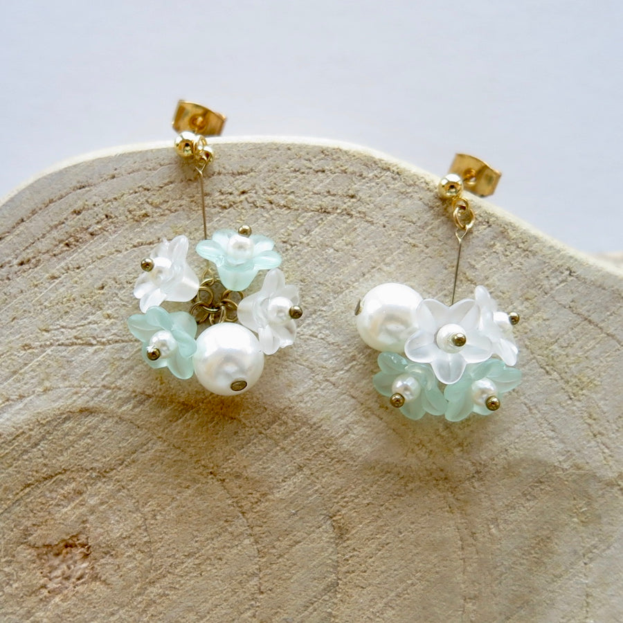 Flowers and Pearl Drop Earrings