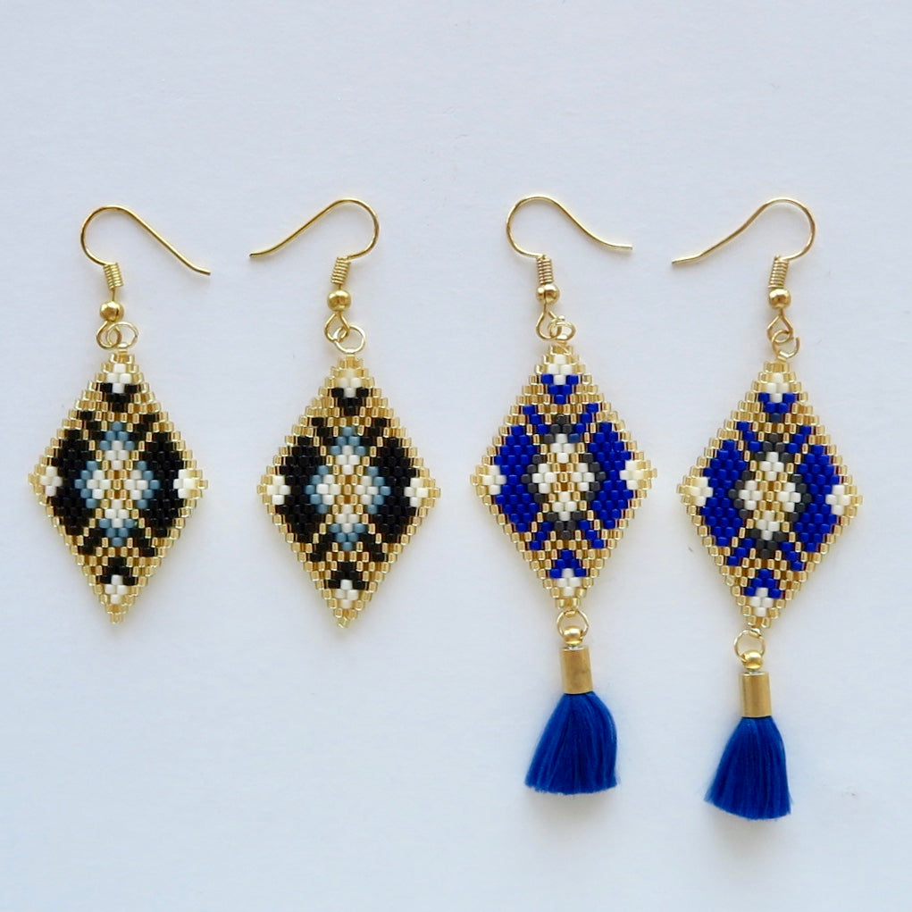 Diamond Shaped, Beaded Earrings