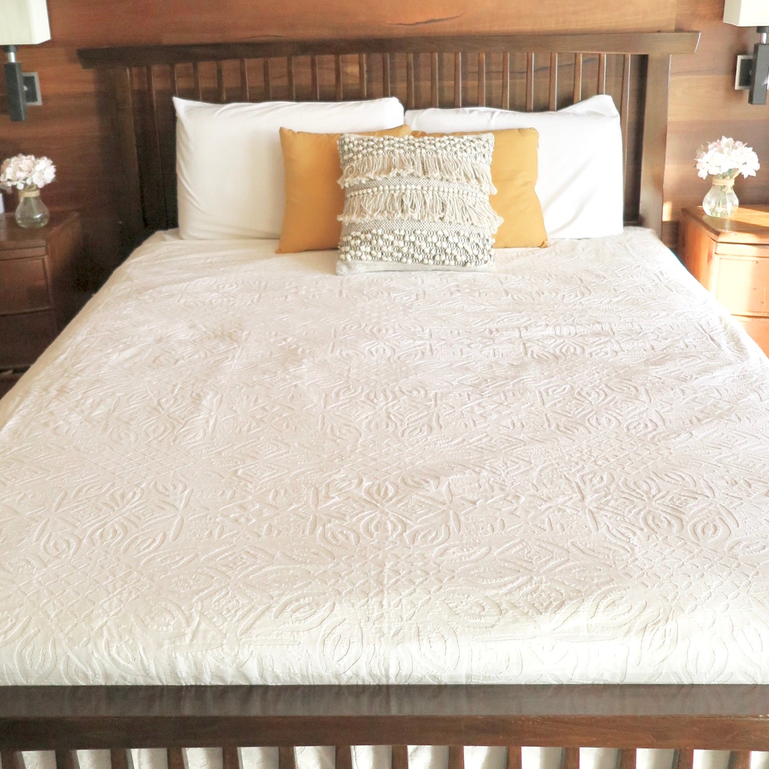 White Appliqué Cutwork, King Bed Covers