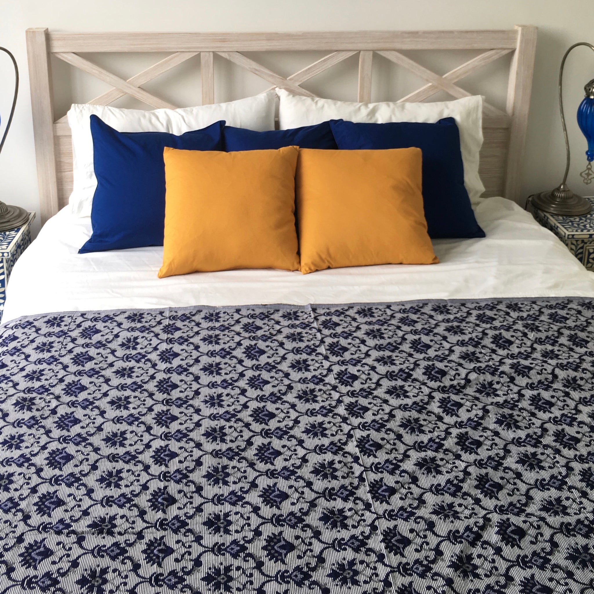 Navy and White Bed CoverRunner