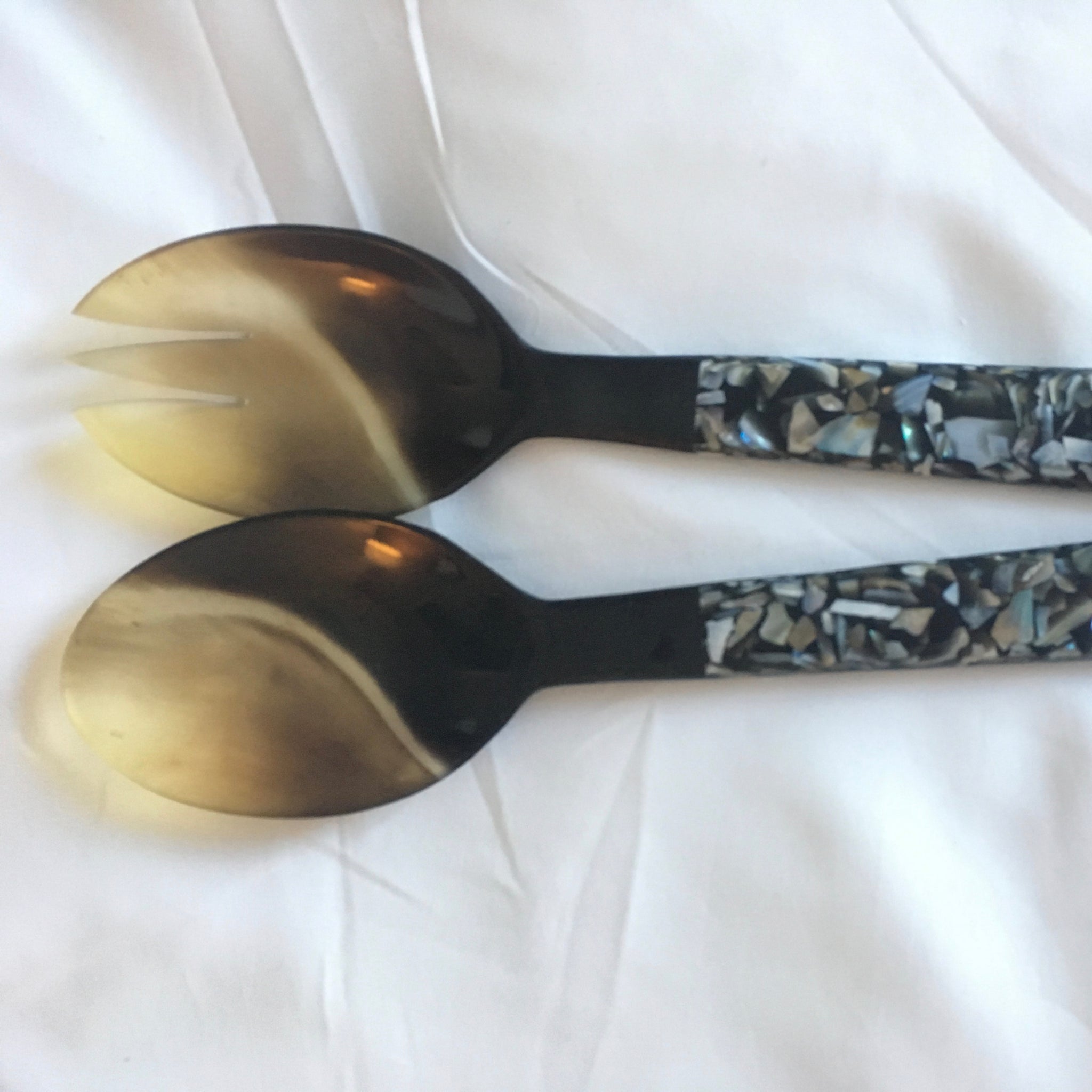 Black Mother of Pearl Salad Servers - Nomad Designs Online