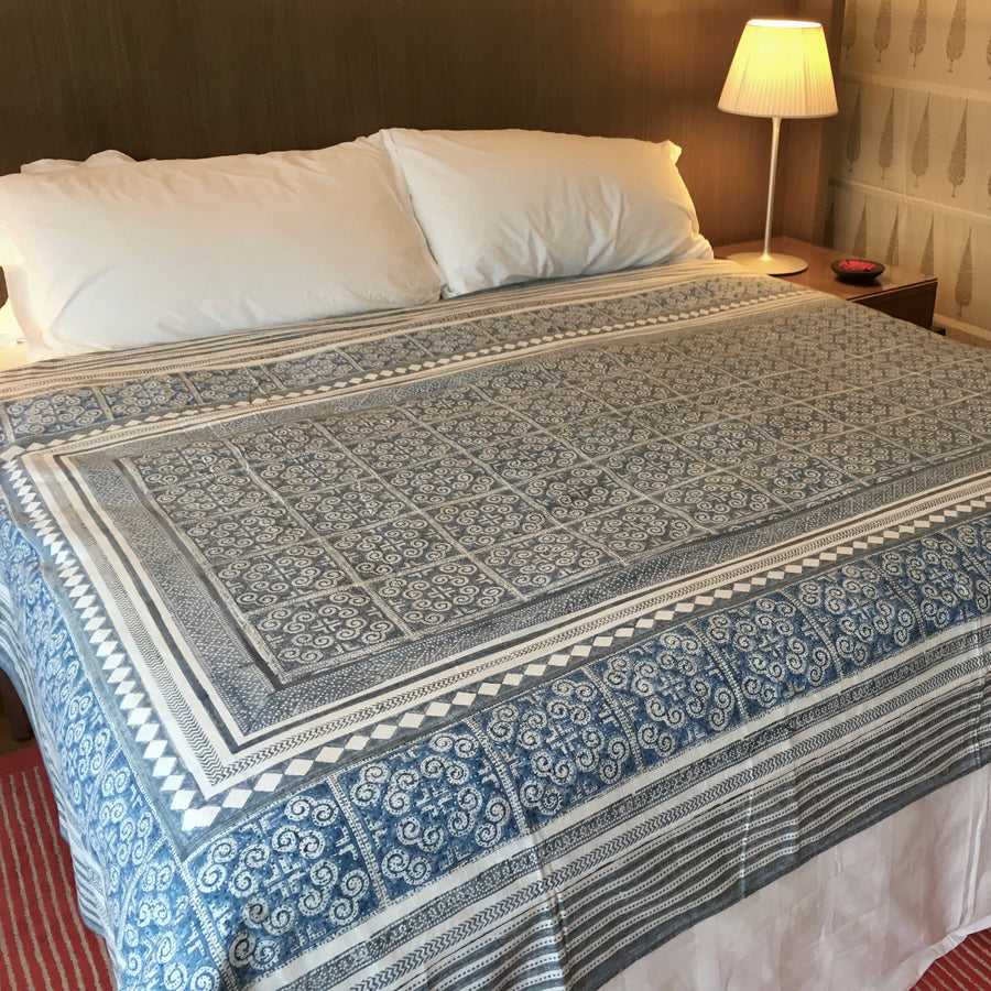 Block Printed, Cotton Bed  Cover