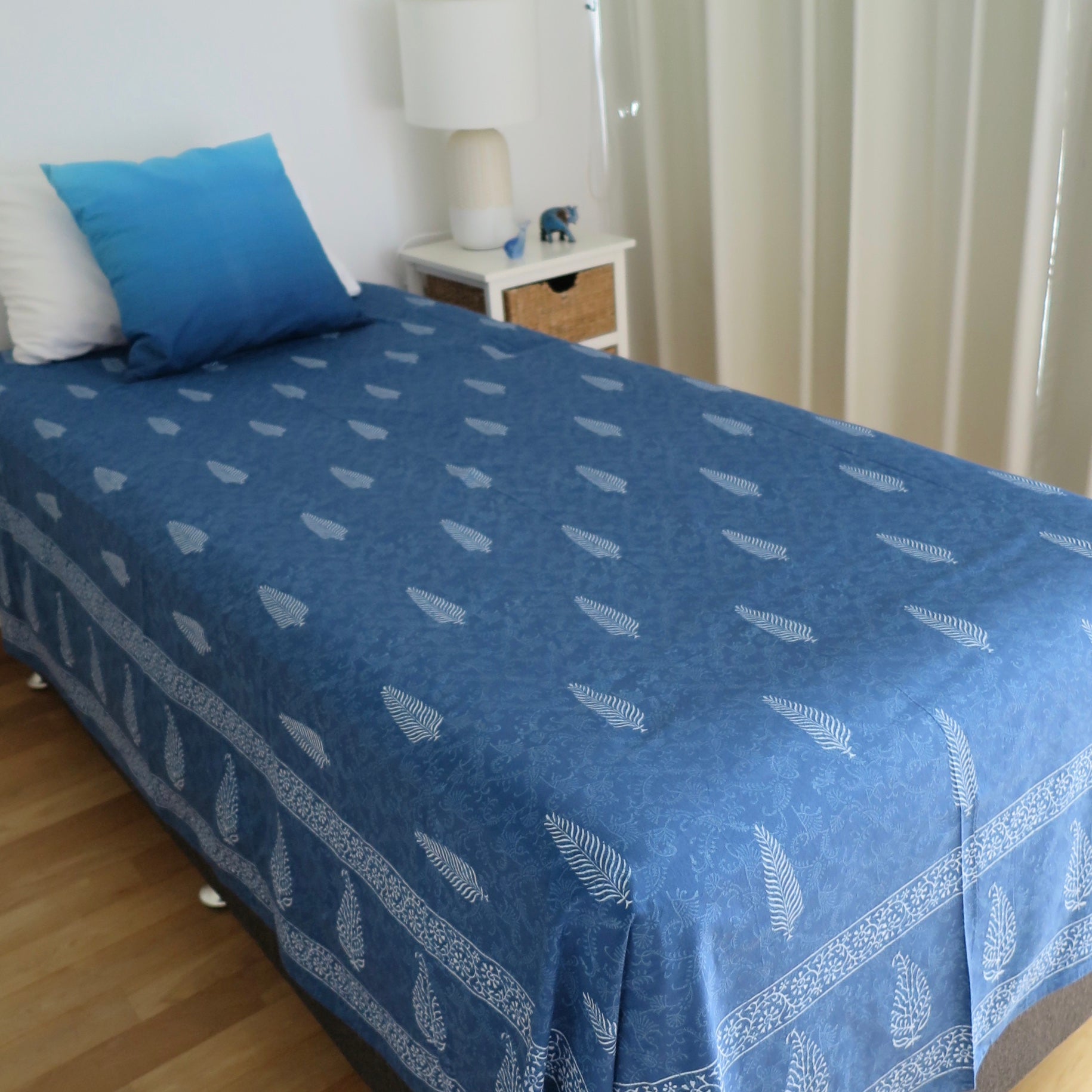 Indigo and Silver Leaf, Bed Cover