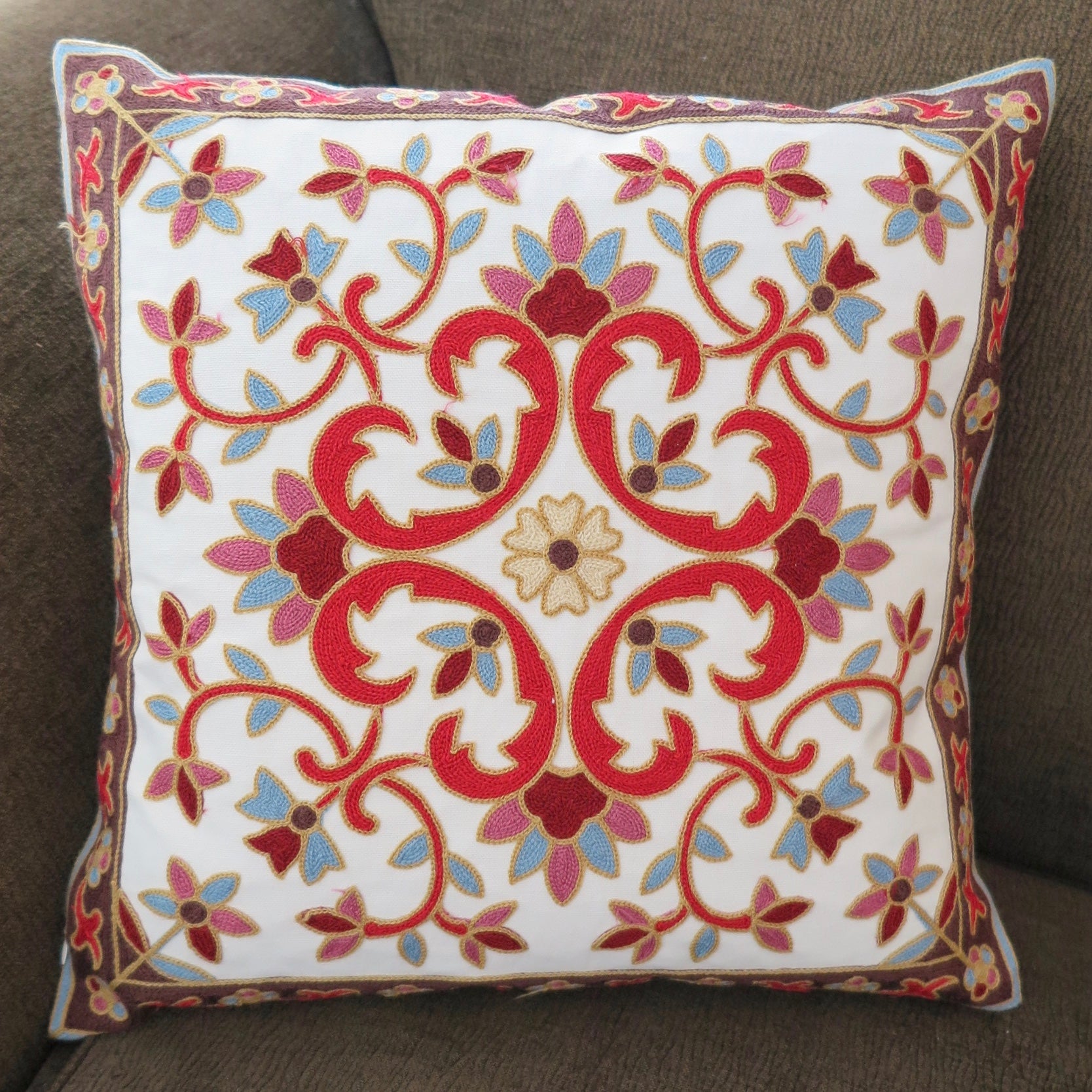 Red, Blue & Burgundy Cushion Cover - Nomad Designs Online