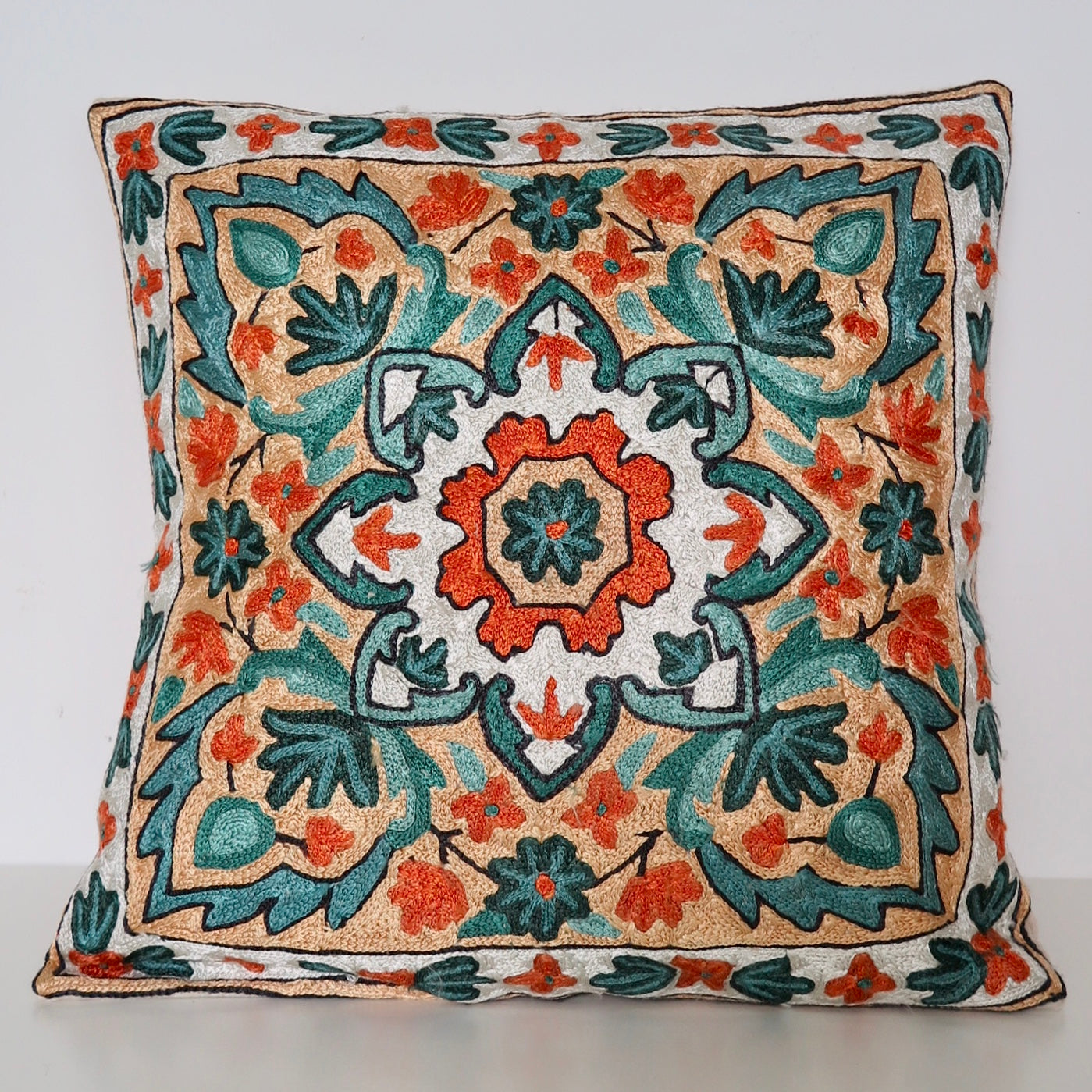 Handmade Silk, Tangerine & Teal, Cushion Cover - Nomad Designs Online