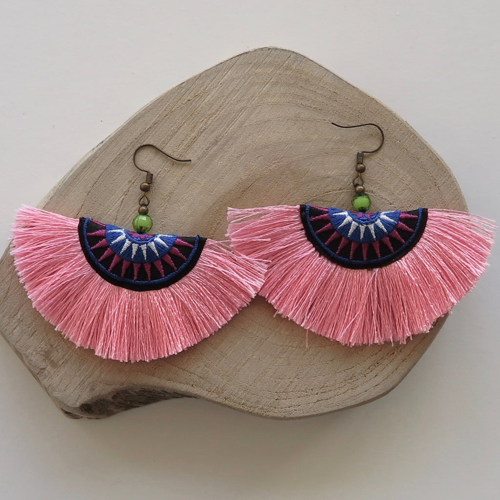 Pink Fringe Earrings - Nomad Designs Online