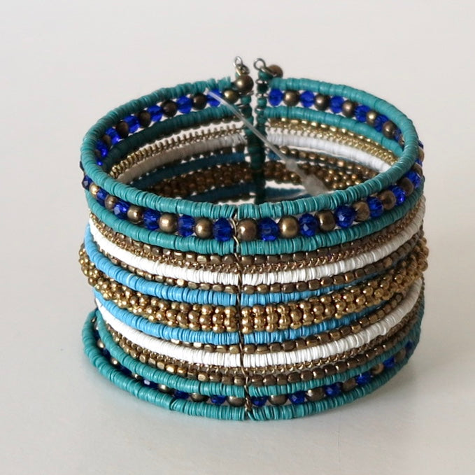 Blue Bead, Cuff Bracelet - Nomad Designs Online