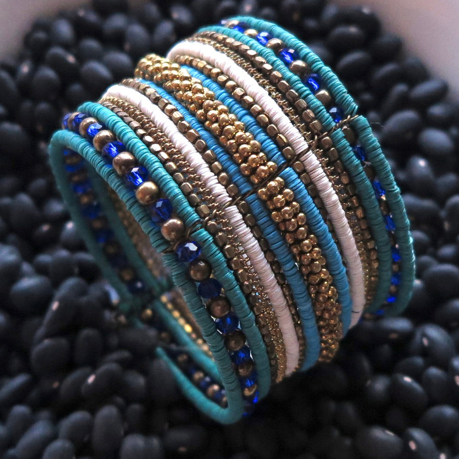 Blue Bead, Cuff Bracelet - Nomad Designs Online