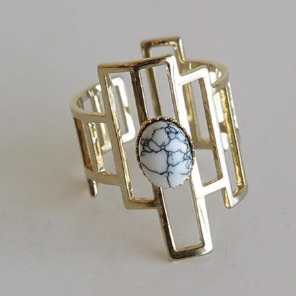 Howlite Gold Plated Ring - Nomad Designs Online