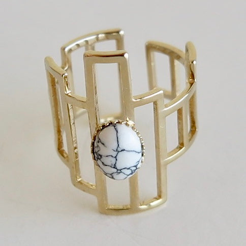 Howlite Gold Plated Ring - Nomad Designs Online